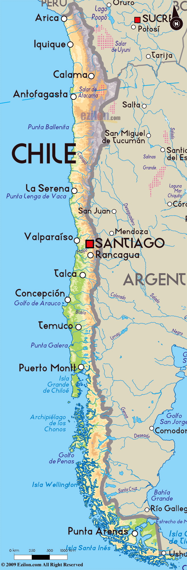 Mapa de Chile con sus ciudades principales