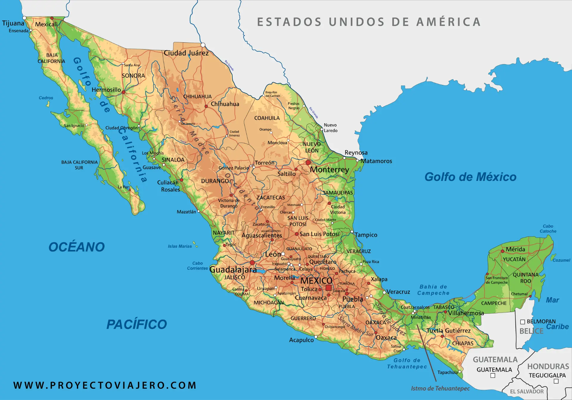 Mapa de México con sus ciudades principales