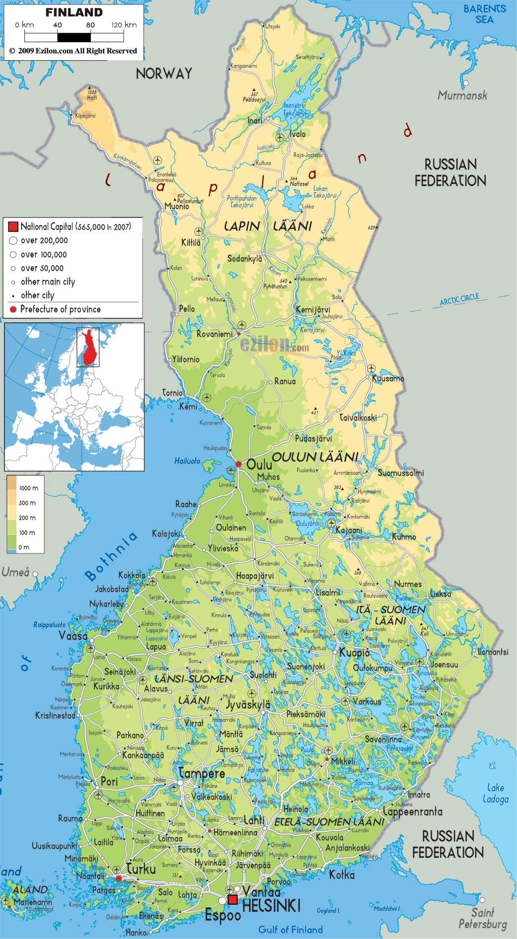 Mapa de Finlandia con sus ciudades principales