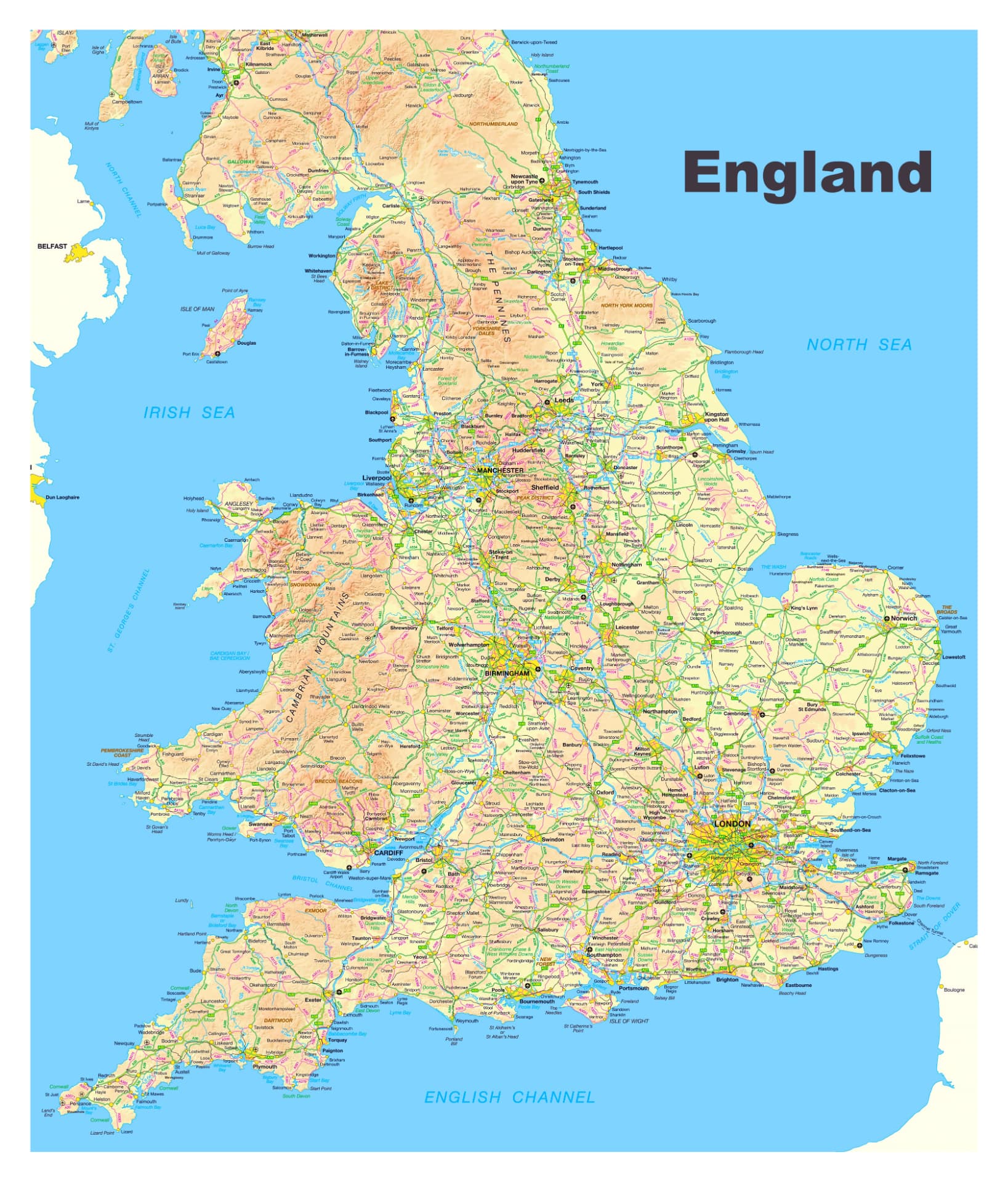 Mapa de Reino Unido · Inglaterra con sus ciudades principales