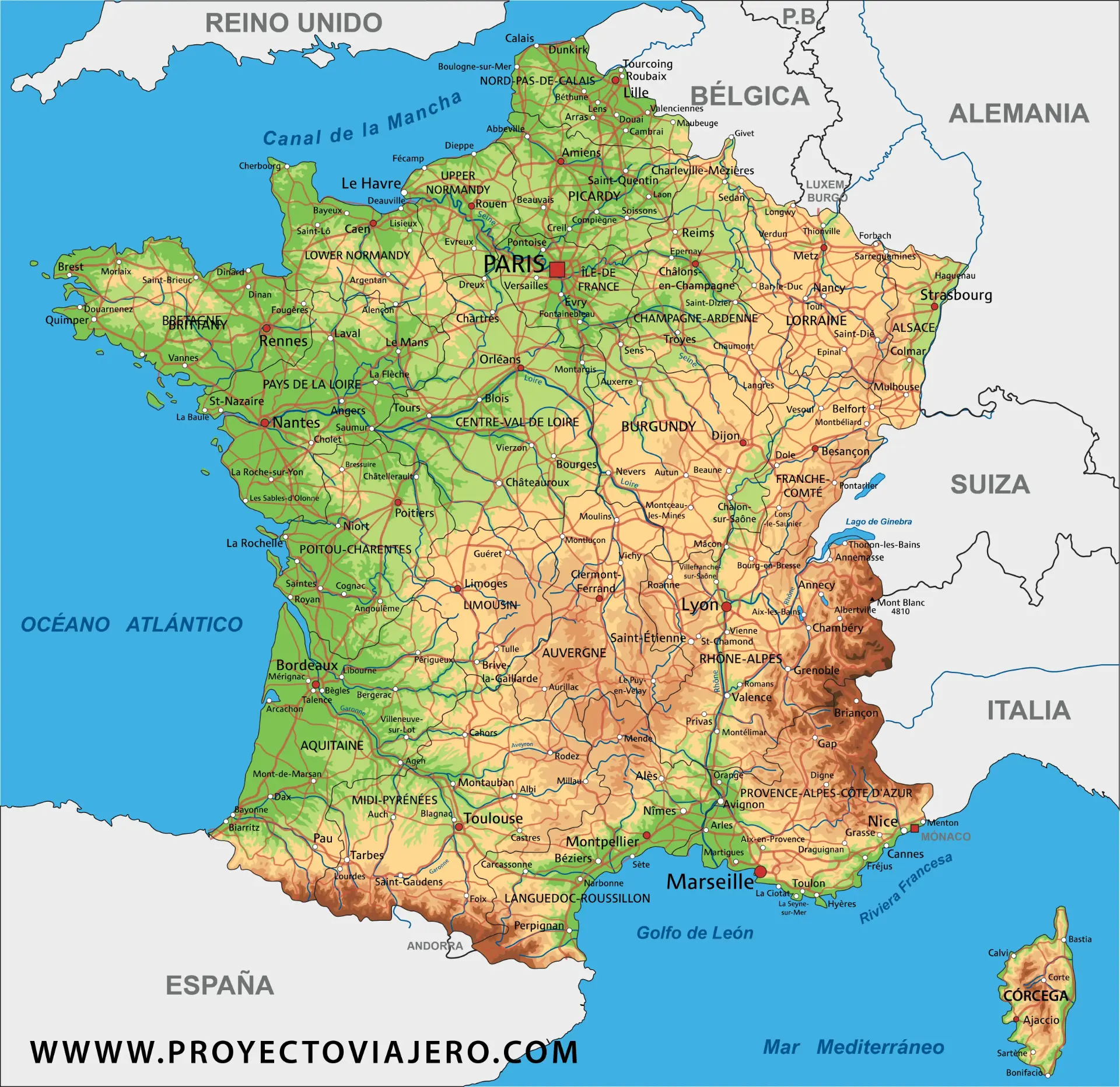 Mapa de Francia con sus ciudades principales