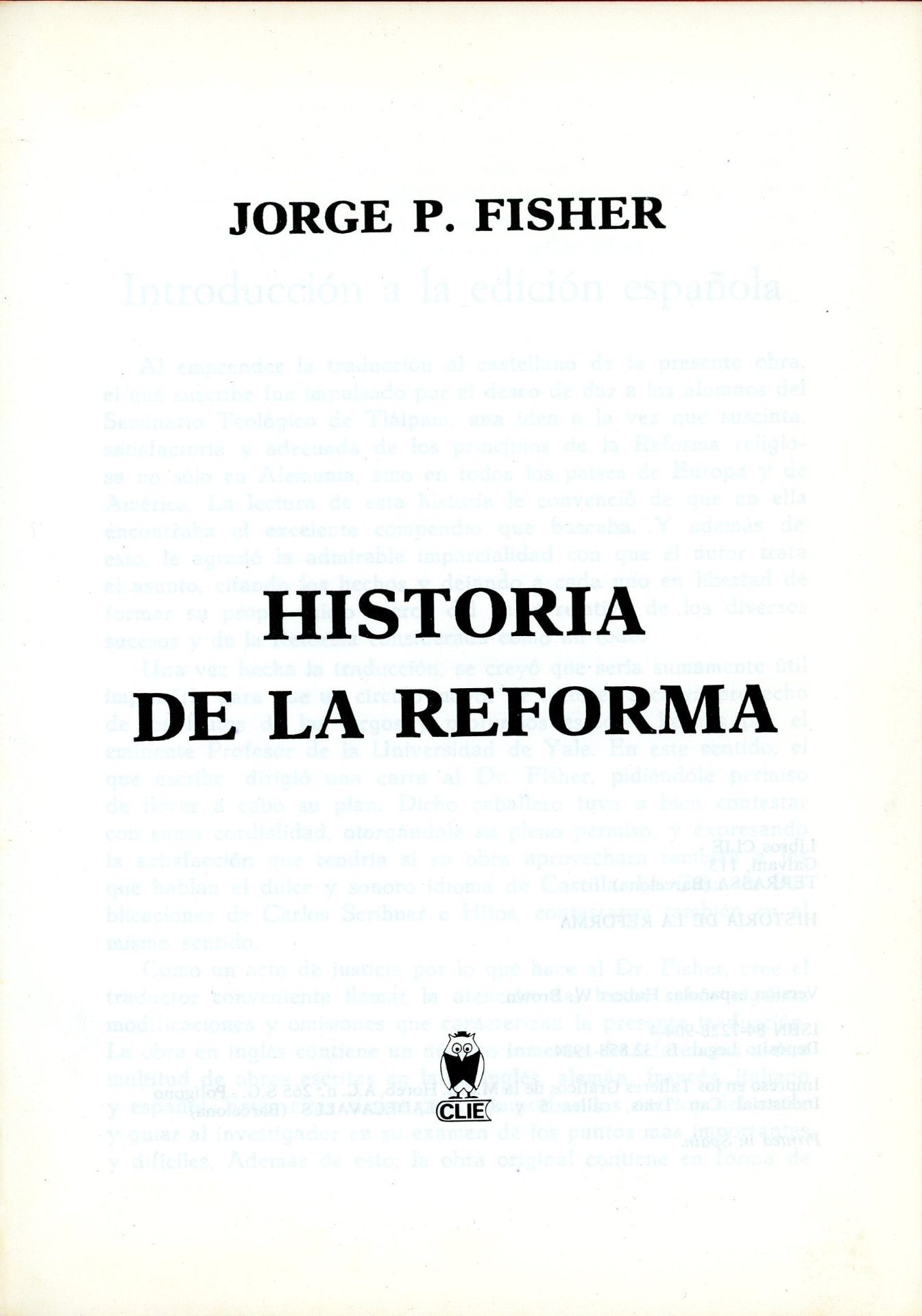 Portada del libro «Historia de la Reforma», de Jorge P. Fisher