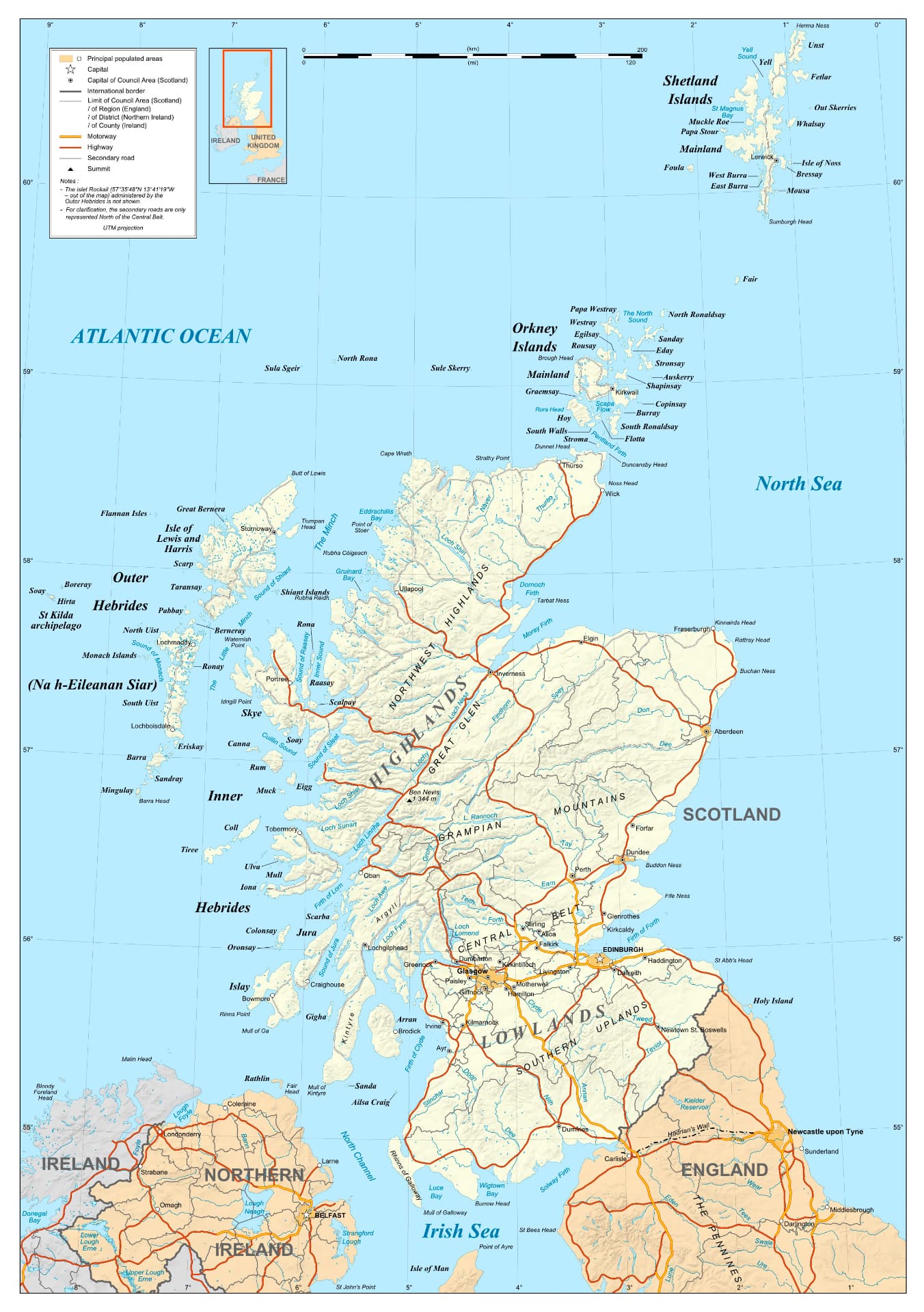 Mapa de Reino Unido · Escocia con sus ciudades principales