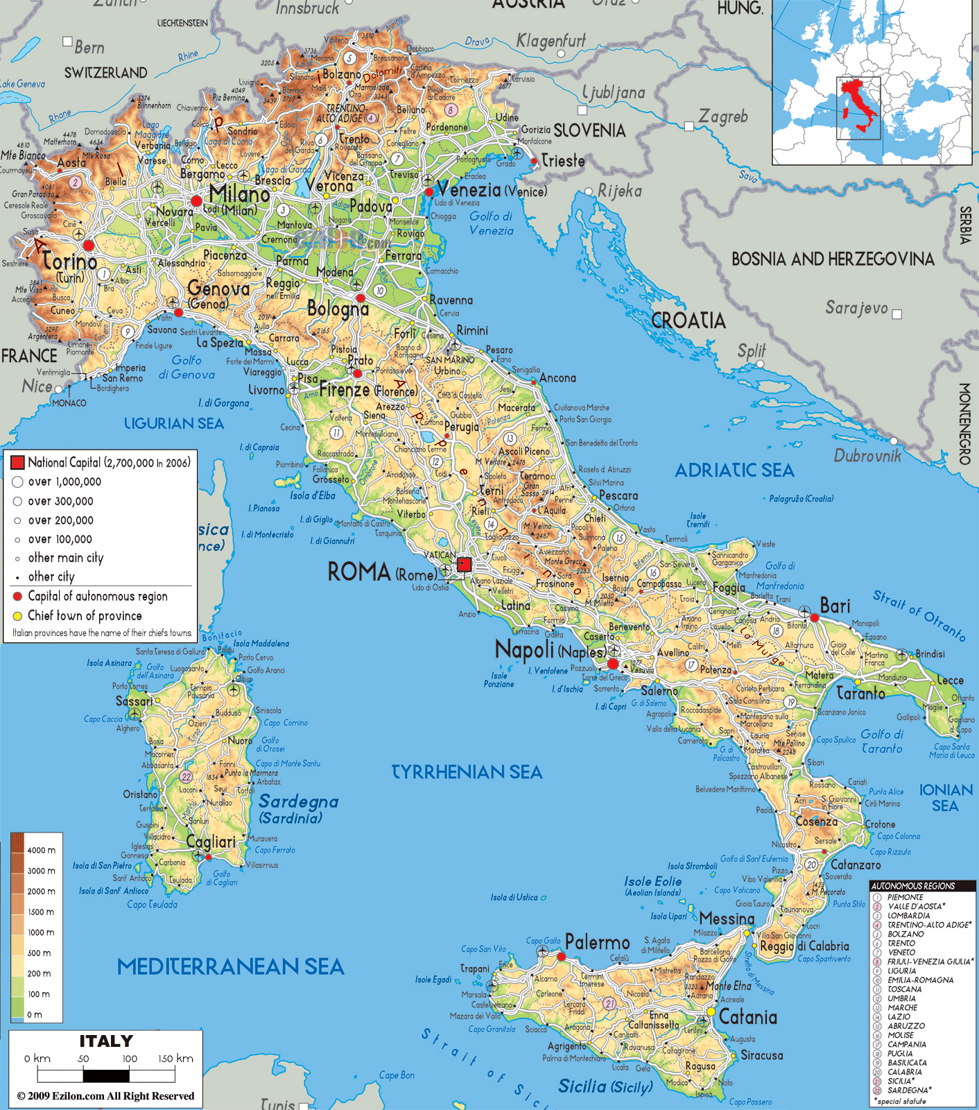 Mapa de Italia con sus ciudades principales
