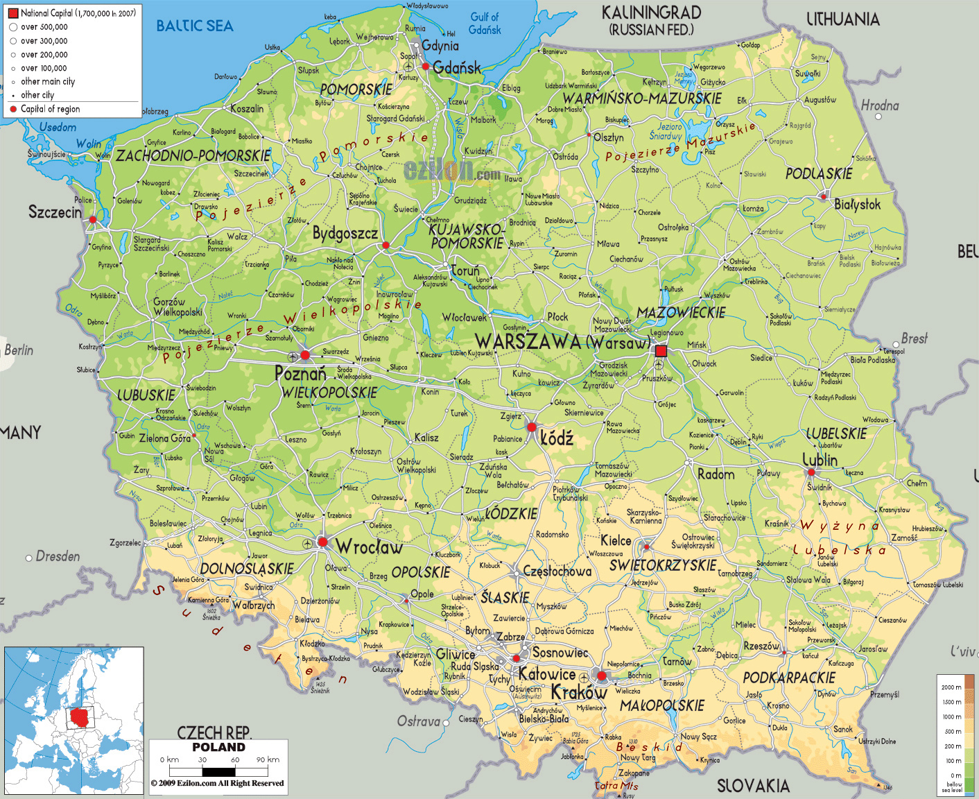Mapa de Polonia con sus ciudades principales