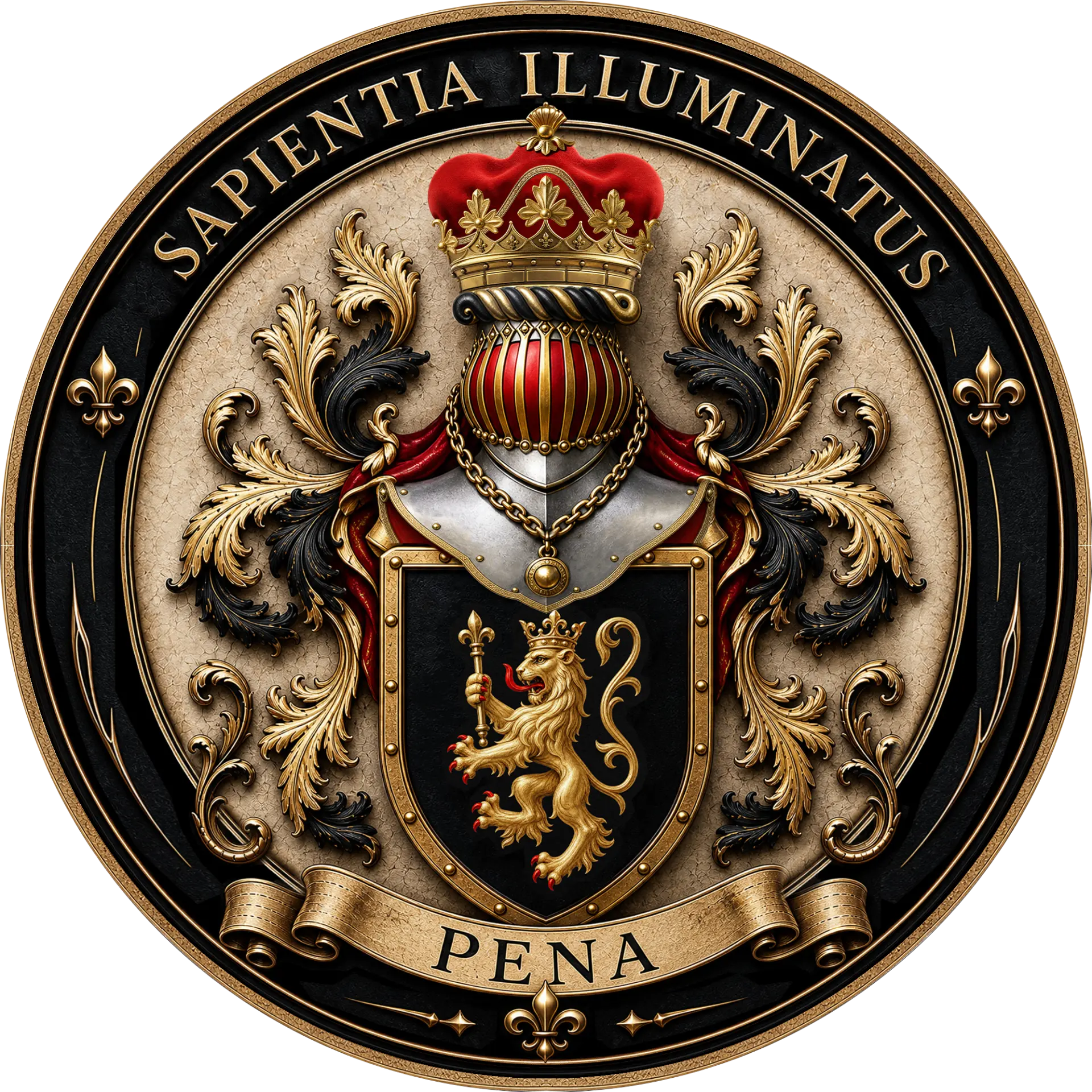 Medalla circular de oro con el escudo y la divisa Sapientia Illuminatus