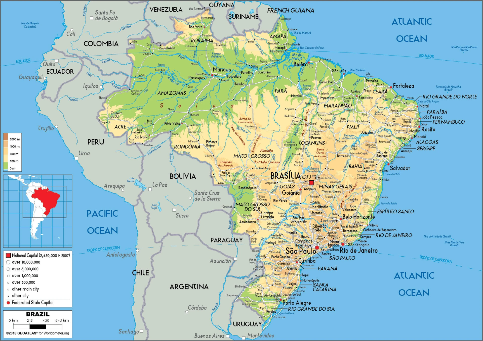 Mapa de Brasil con sus ciudades principales