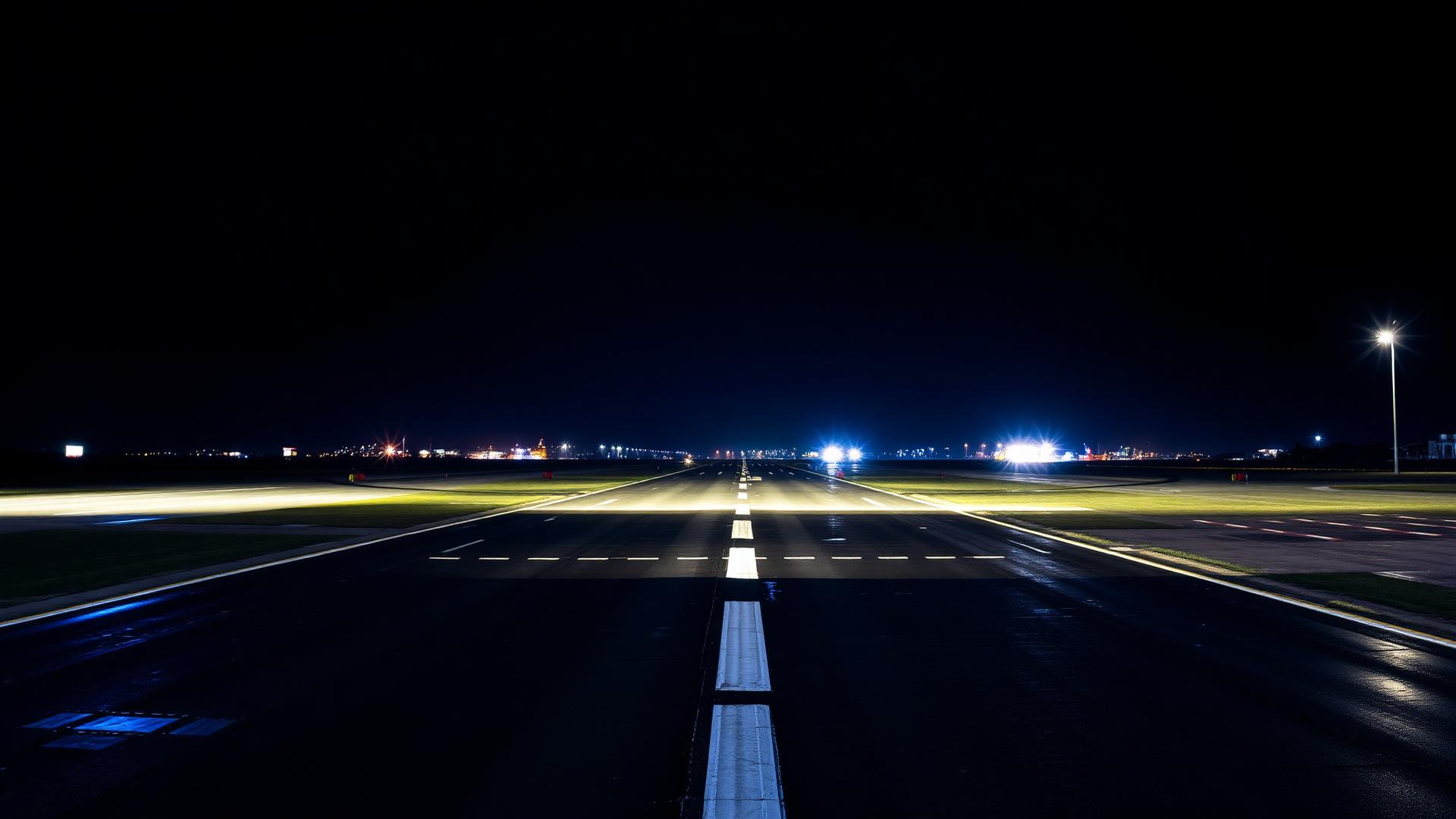 Pista iluminada durante la noche